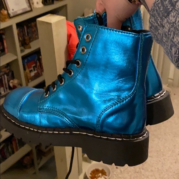Metallic Blue Combat Boots - Picture 2 of 5